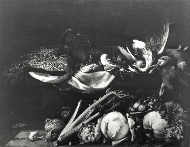 A. C. Cooper — Kerckhoven Jacob van de (attr.) - sec. XVII/ XVIII - Natura morta con selvaggina, ortaggi e frutta — insieme